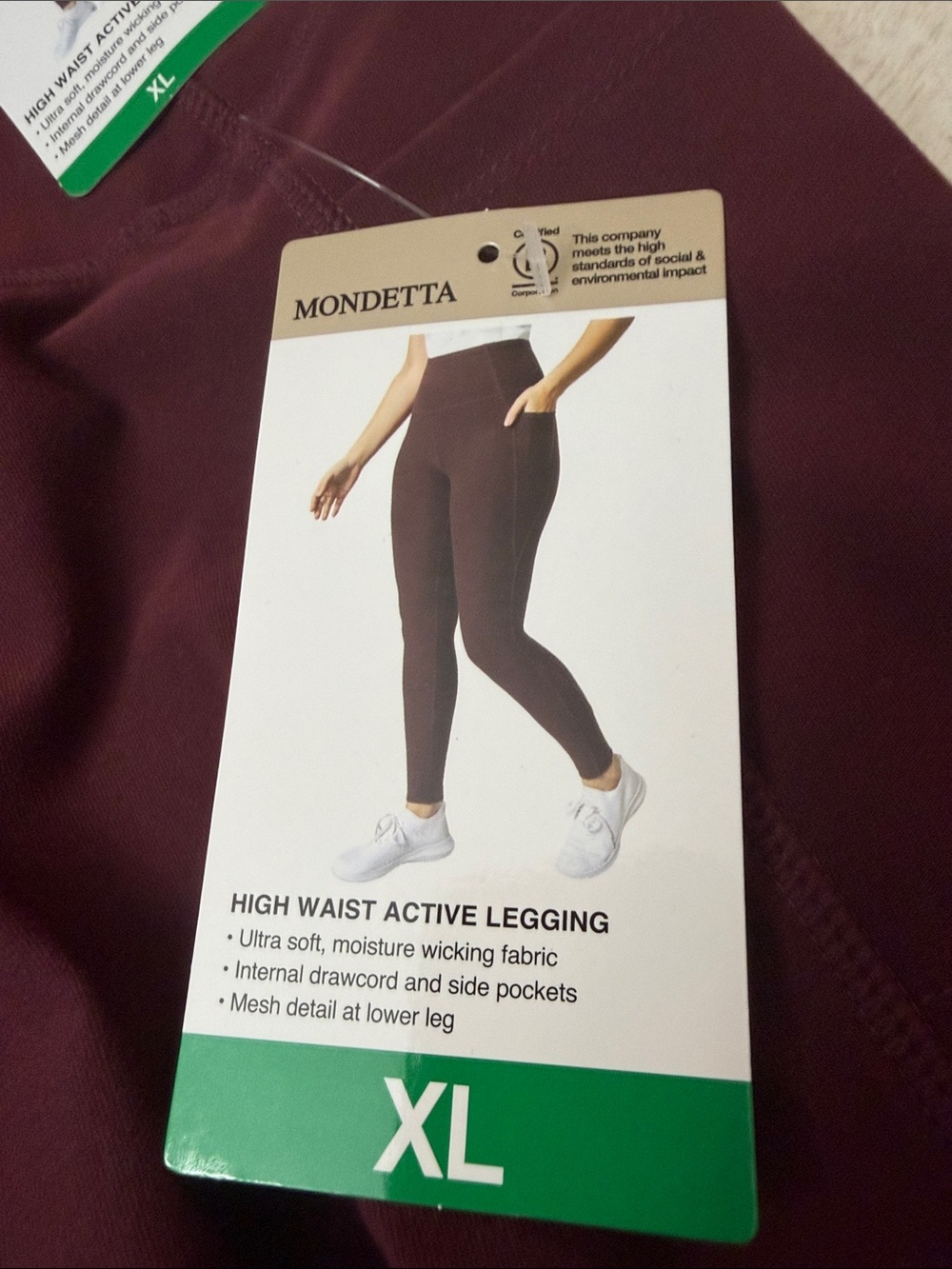 Mondetta Women's Maroon High-Rise Active Leggings